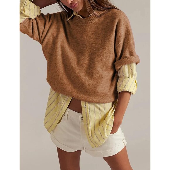 Women Casual Crewneck Sweater Tee Short Sleeve Ribbed Knit Top Small - Picture 8 of 8